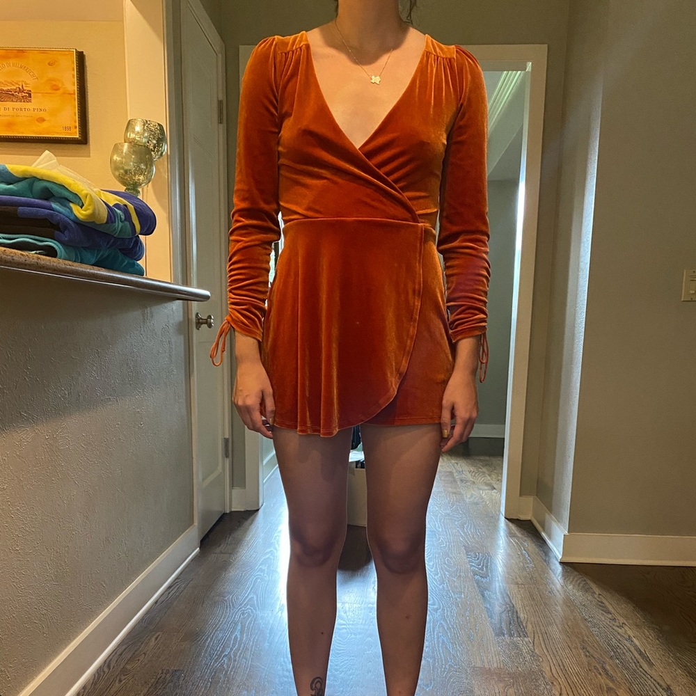 UO Goldmine Velvet Surplus Romper